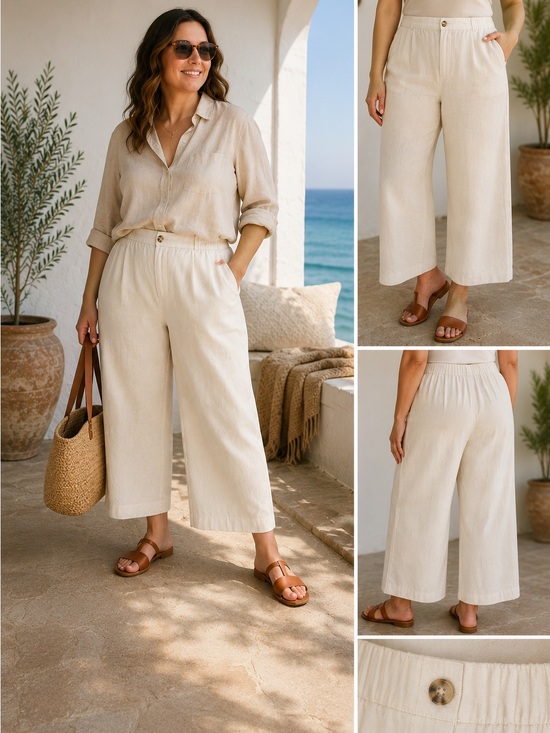 J. Crew Pants - NWT J.Crew Re-Imagined Linen Blend Wide Leg Crop Pants Cream Size 20